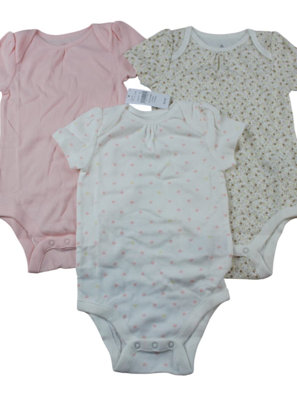 Baby GAP Bodysuit 3-Pack Short-Sleeved Girls Size 6-12 Months Pink Heart NWT
